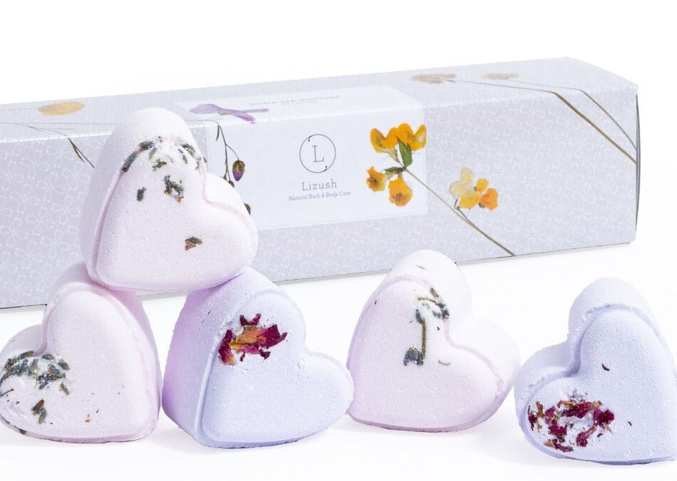 Set of 5 Heart Shaped Shower Steamers Package - in a Gift Box - Can be personalized.