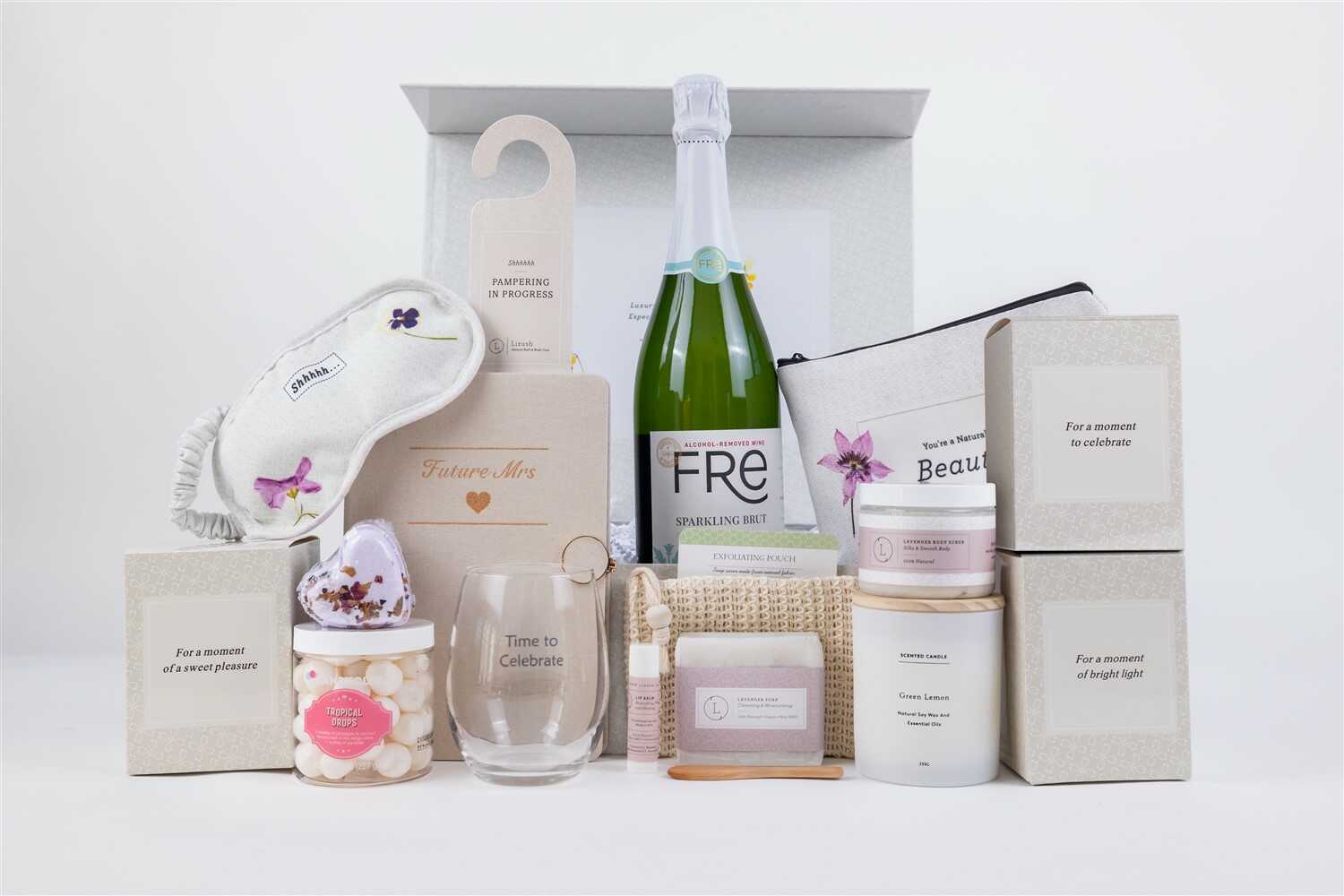 Luxury large bride gift basket full of natural products and some indulgence items to pamper and celebrate your brideness - Lizush